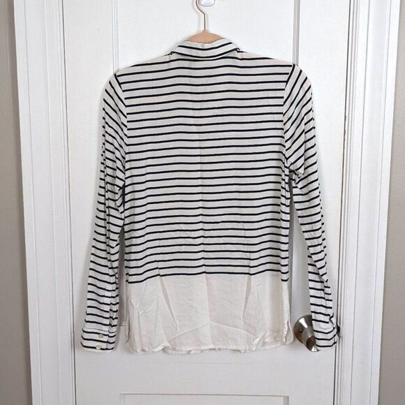 J.Jill | Navy Striped Colorblock Button-Front Shirt Size XS - Picture 2 of 7